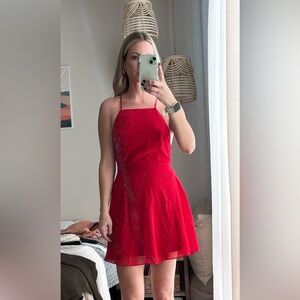 Lulu’s open back red dress